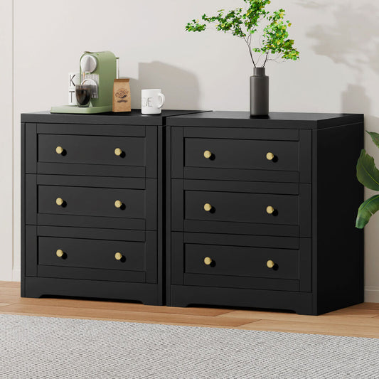 ALFORDSON 2x Chest of Drawers Storage Cabinet Bedside Table Hamptons Drawers Black