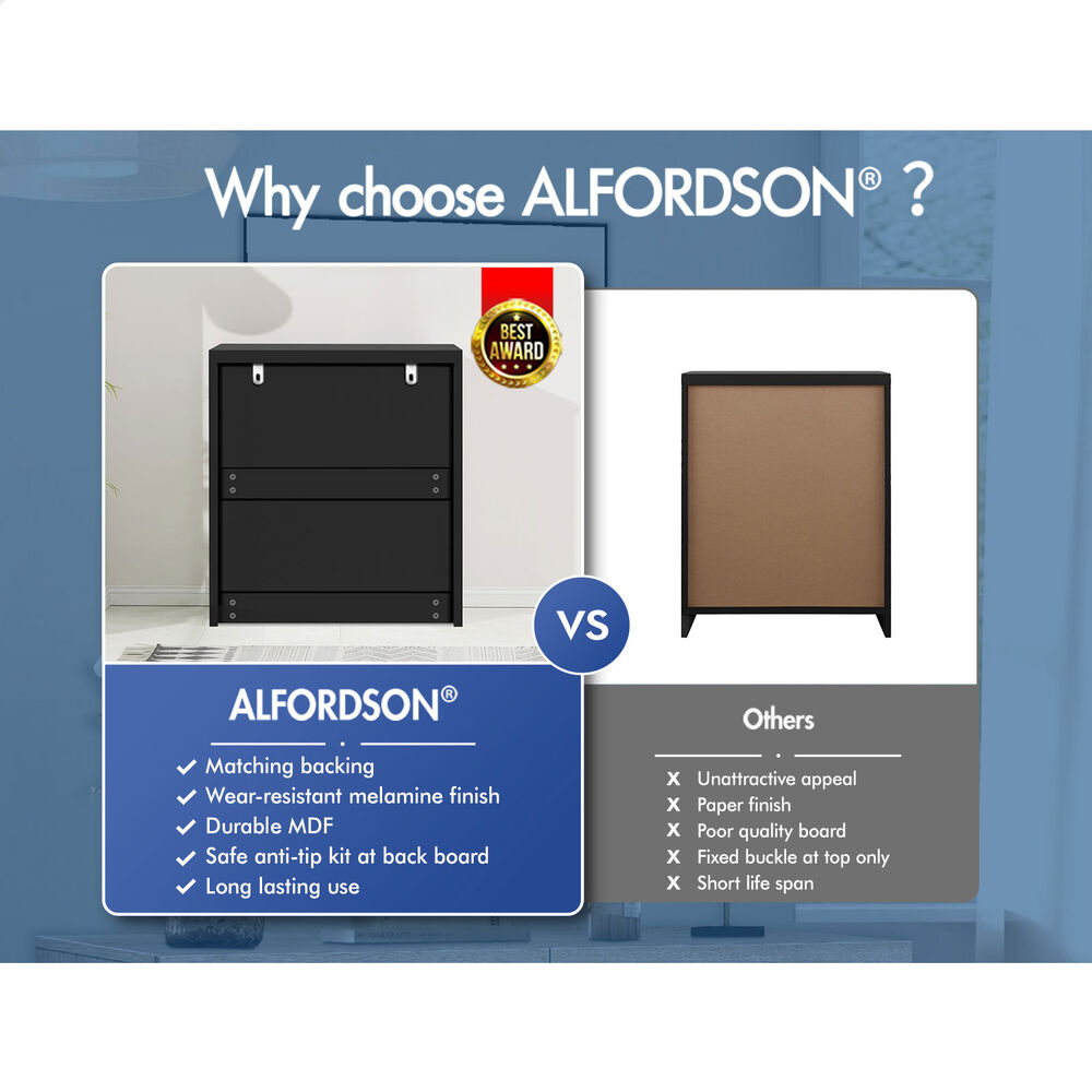 ALFORDSON 2x Chest of Drawers Storage Cabinet Bedside Table Hamptons Drawers Black