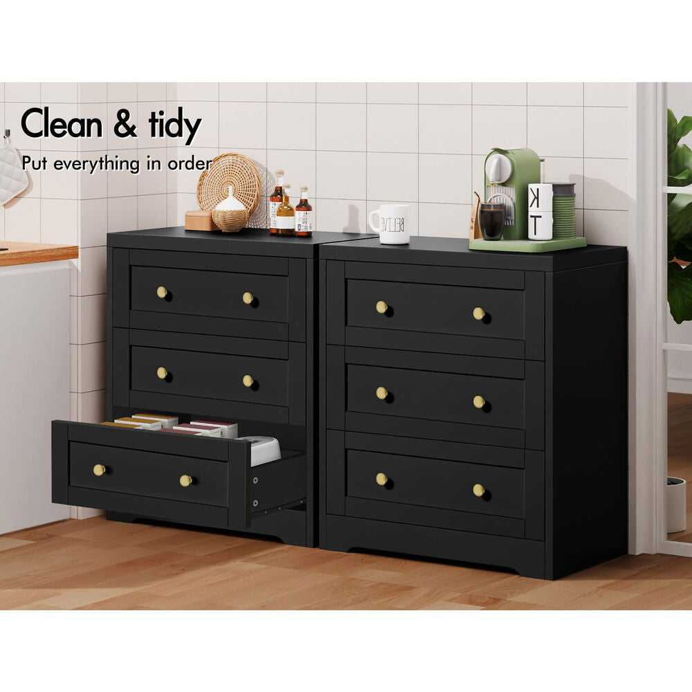 ALFORDSON 2x Chest of Drawers Storage Cabinet Bedside Table Hamptons Drawers Black