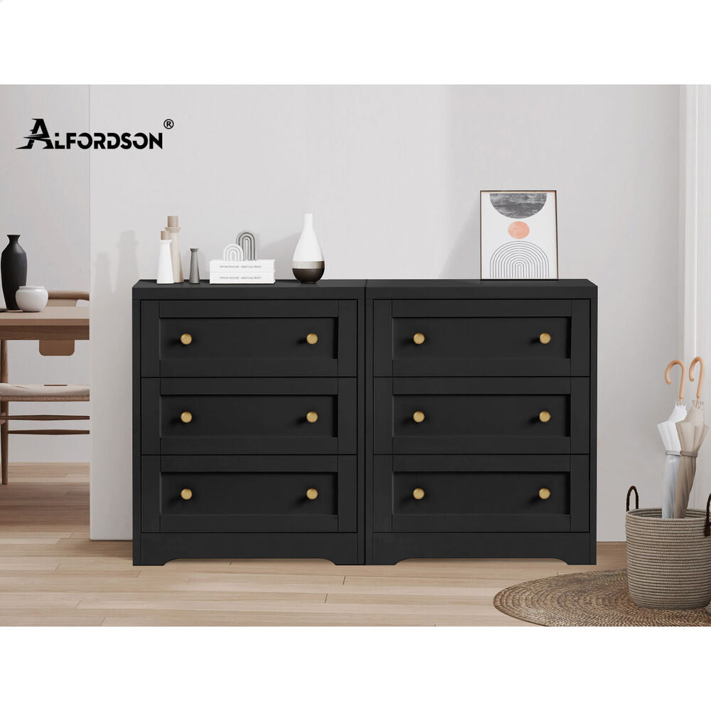 ALFORDSON 2x Chest of Drawers Storage Cabinet Bedside Table Hamptons Drawers Black