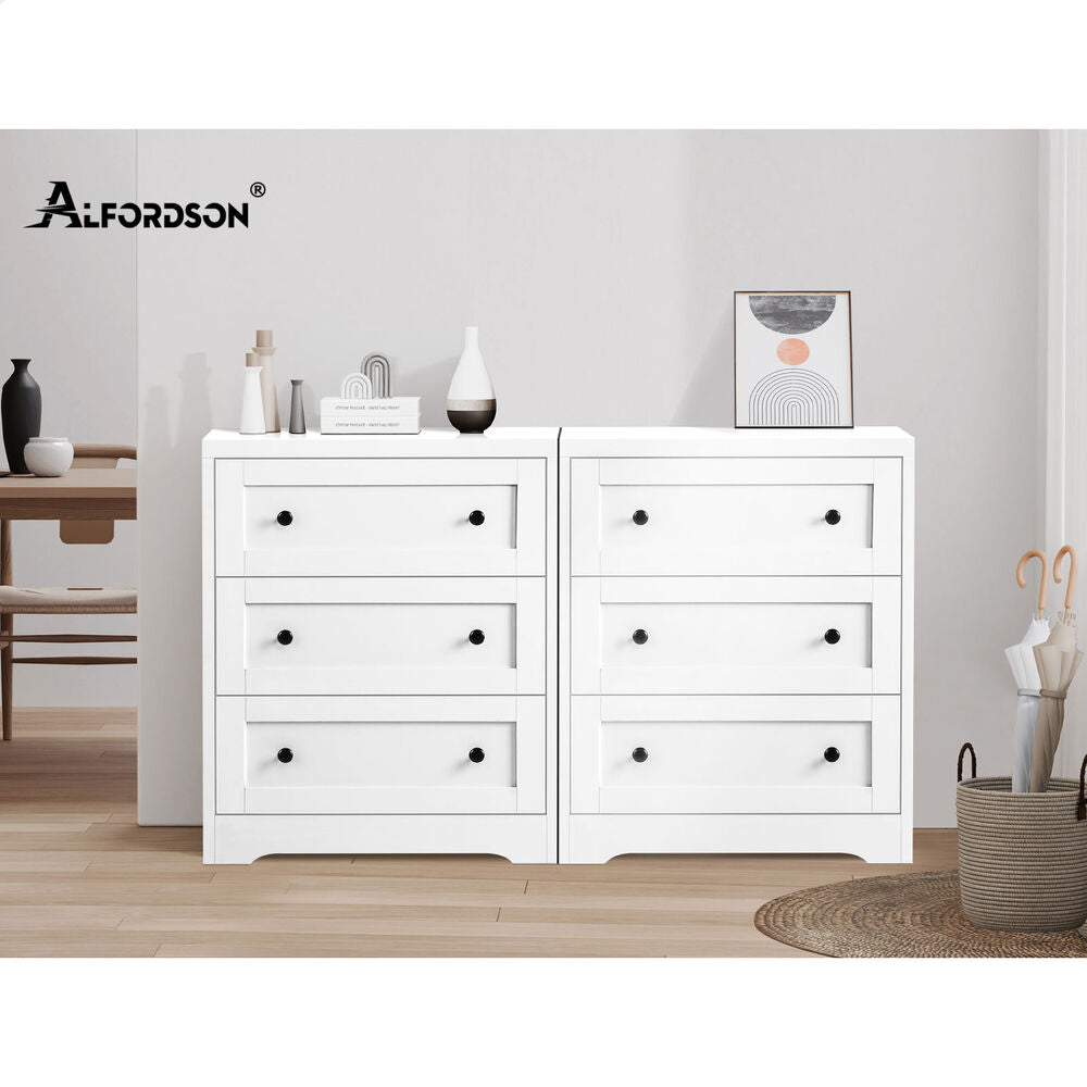 ALFORDSON 2x Chest of Drawers Storage Cabinet Bedside Table Hamptons Drawers White