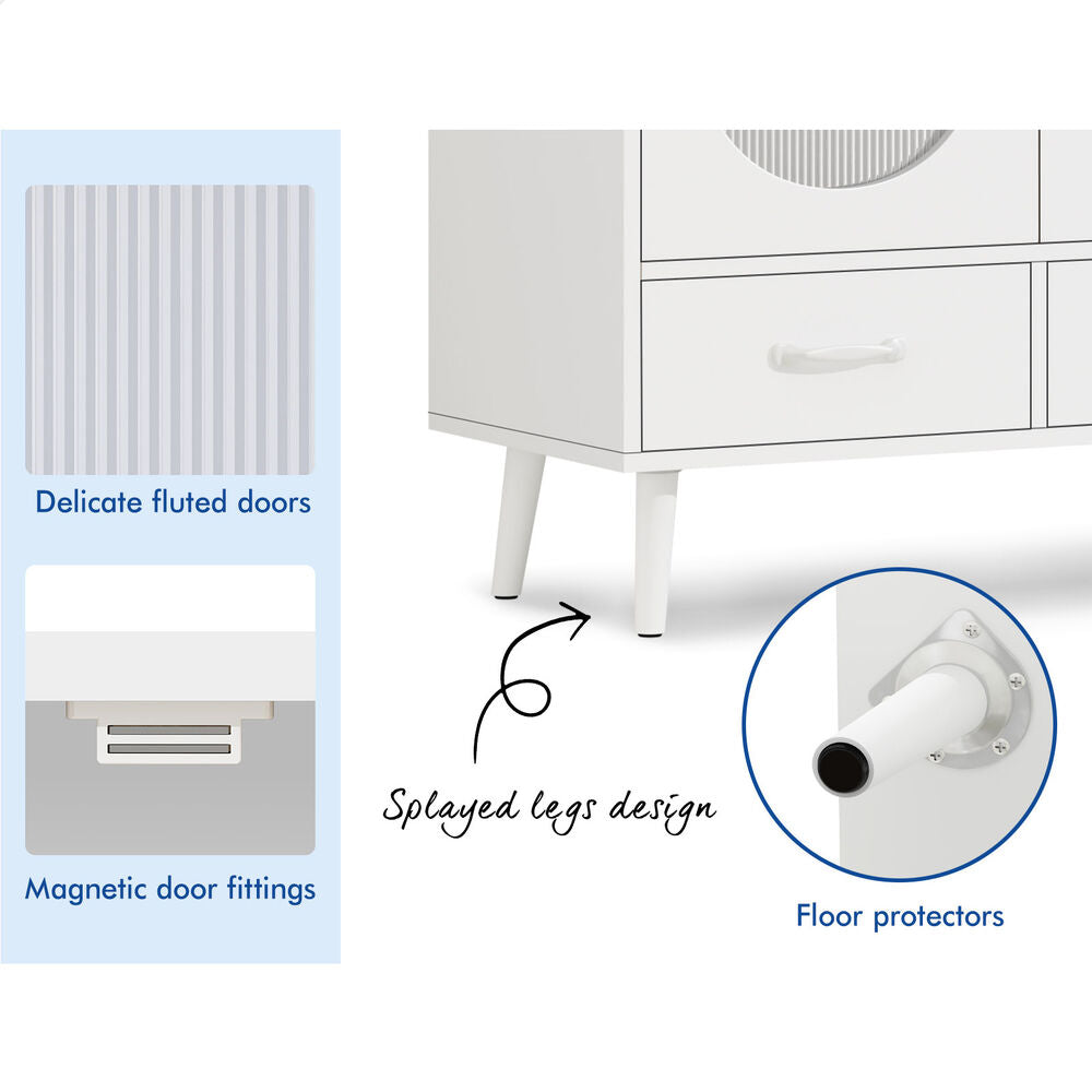 ALFORDSON Sideboard Buffet Storage Cabinet Drawers Fluted Doors Cupboard White