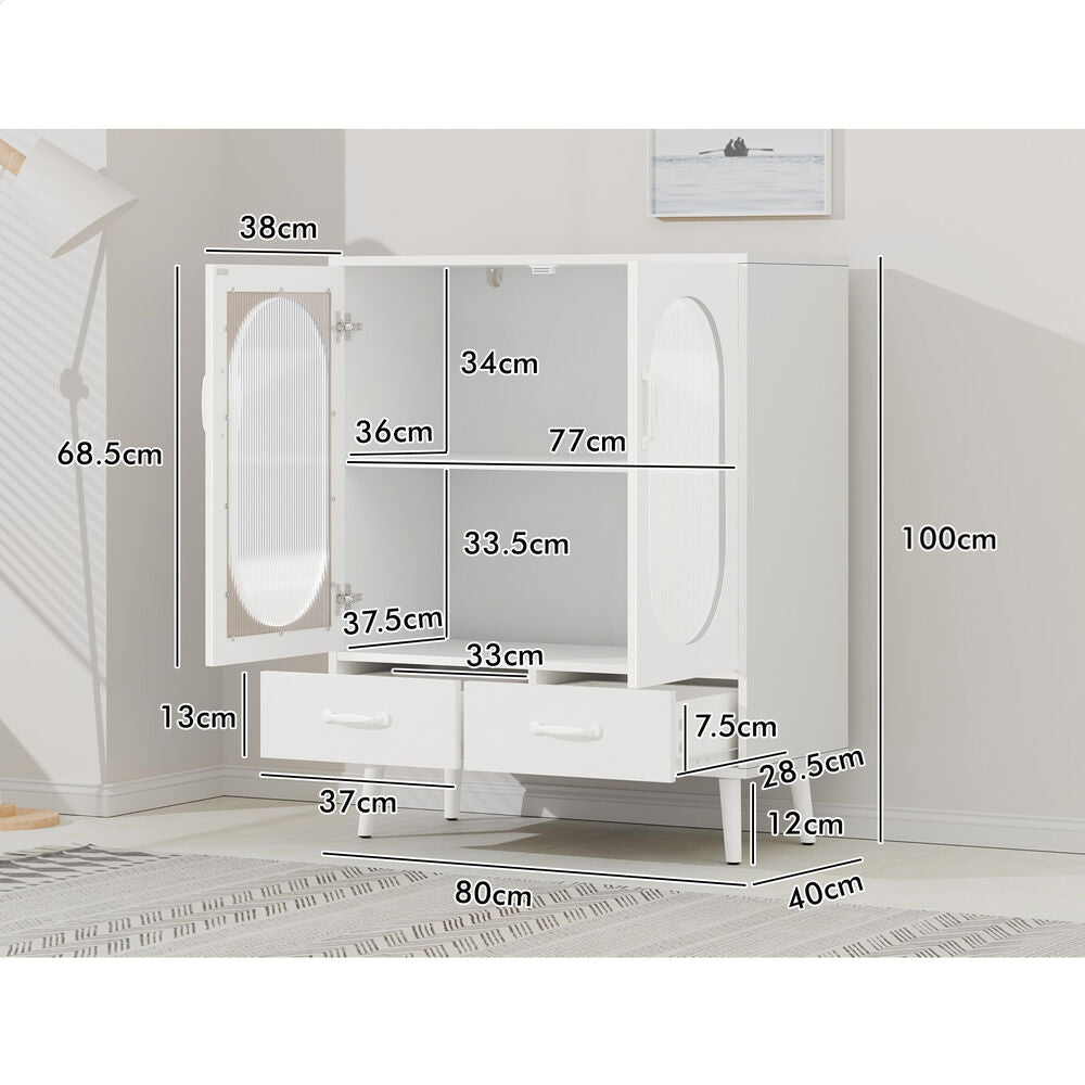 ALFORDSON Sideboard Buffet Storage Cabinet Drawers Fluted Doors Cupboard White