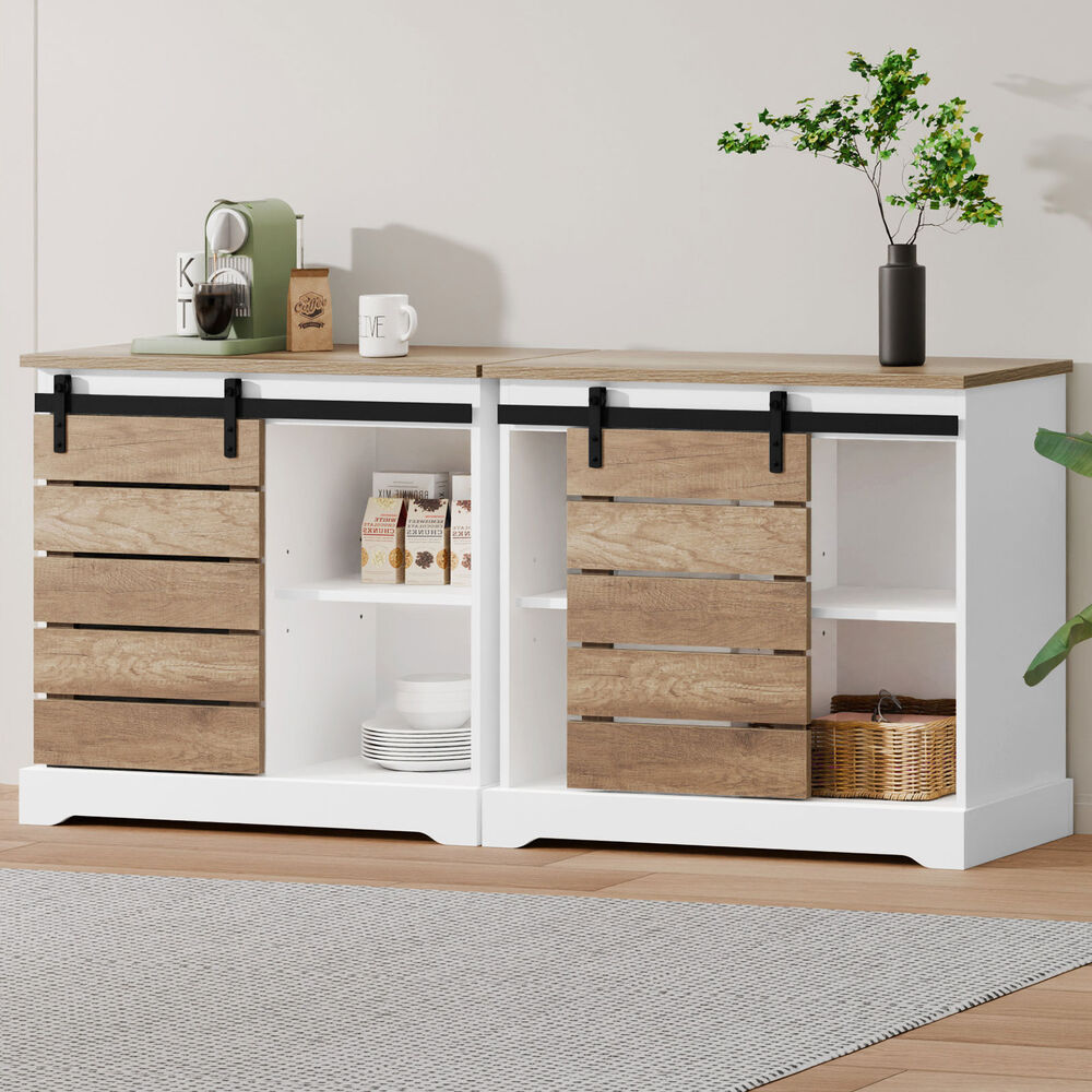 ALFORDSON 2x Buffet Sideboard Cabinet Storage Cupboard Sliding Door Pantry White