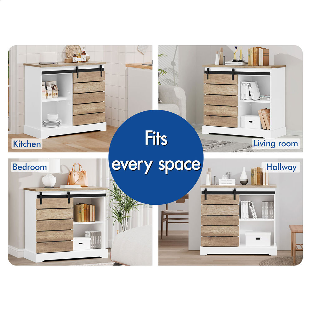 ALFORDSON 2x Buffet Sideboard Cabinet Storage Cupboard Sliding Door Pantry White