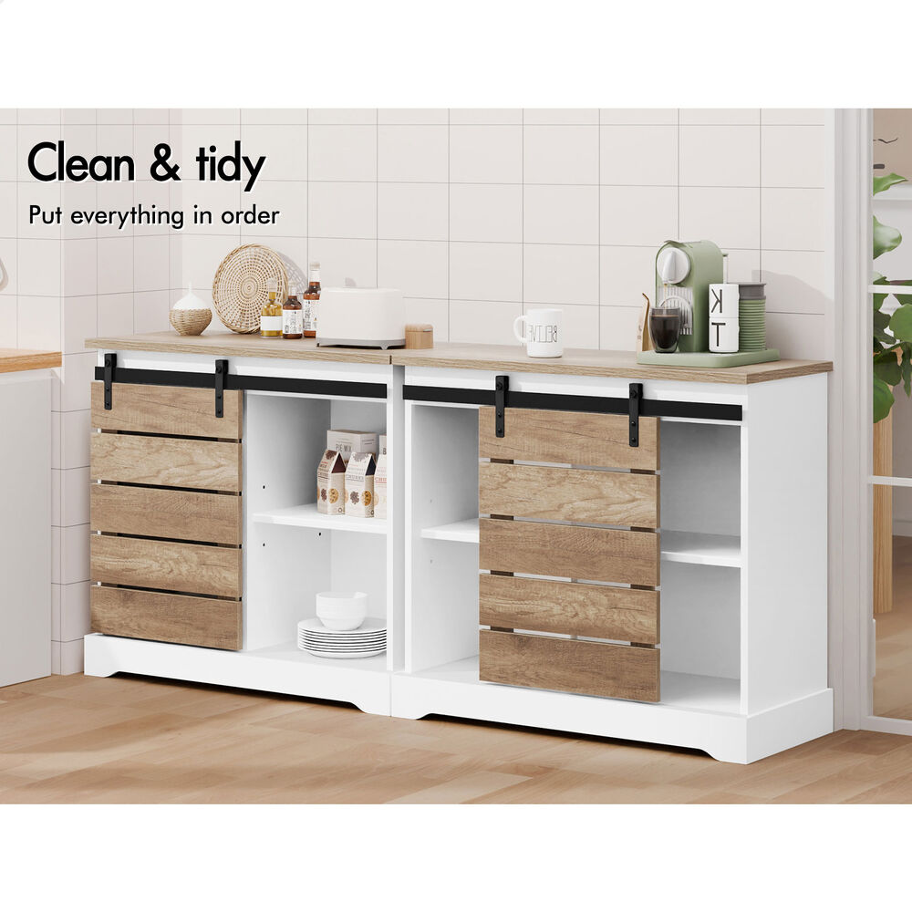 ALFORDSON 2x Buffet Sideboard Cabinet Storage Cupboard Sliding Door Pantry White
