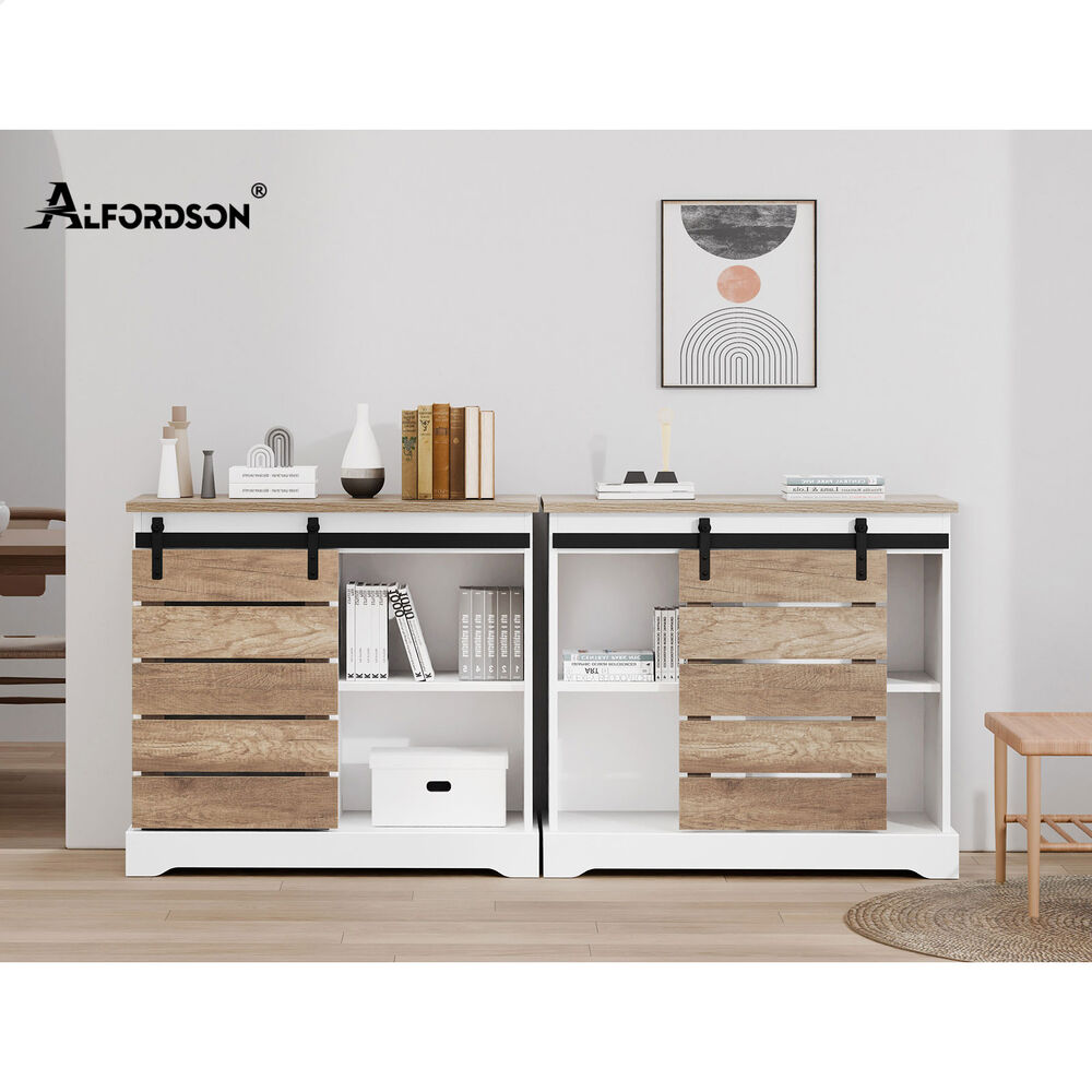 ALFORDSON 2x Buffet Sideboard Cabinet Storage Cupboard Sliding Door Pantry White