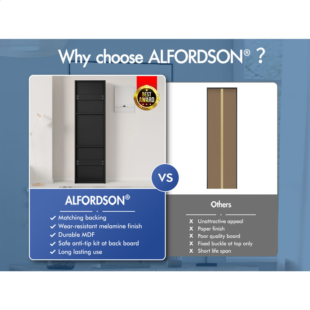 ALFORDSON Buffet Sideboard 190CM Storage Cabinet Tall Cupboard Kitchen Black