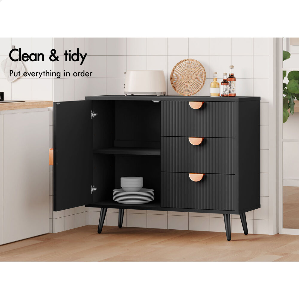 ALFORDSON Buffet Sideboard Cabinet Storage Cupboard Kitchen Black Doors Drawers