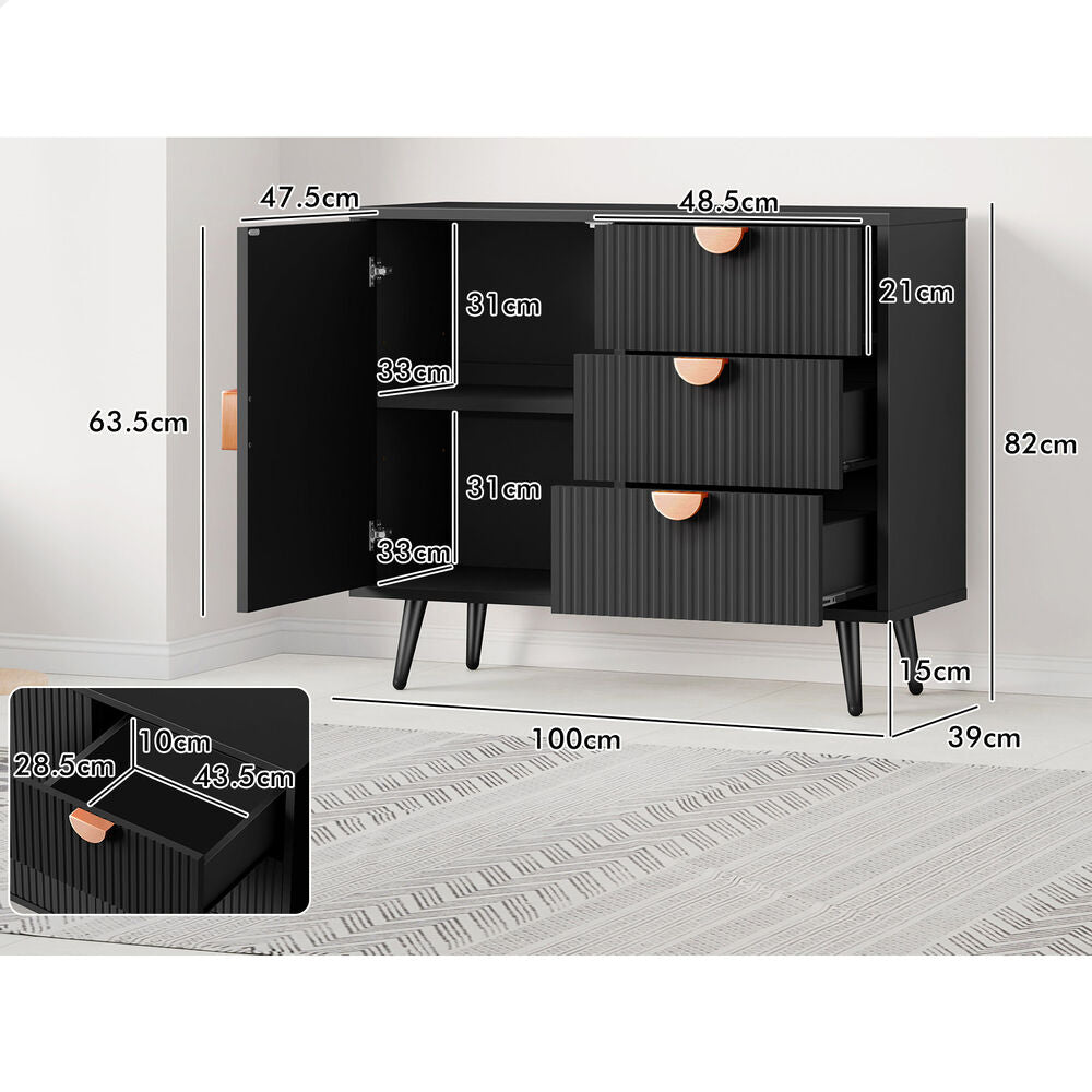 ALFORDSON Buffet Sideboard Cabinet Storage Cupboard Kitchen Black Doors Drawers