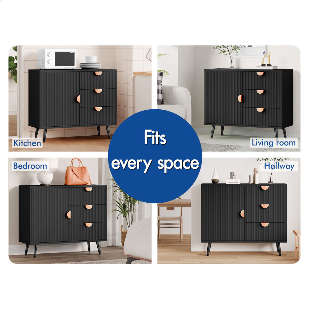 ALFORDSON Buffet Sideboard Cabinet Storage Cupboard Kitchen Black Doors Drawers