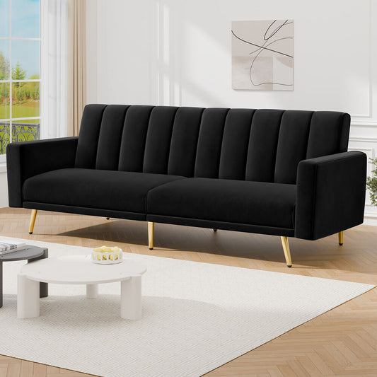 ALFORDSON Sofa Bed Futon Lounge 3 Seater Velvet Black