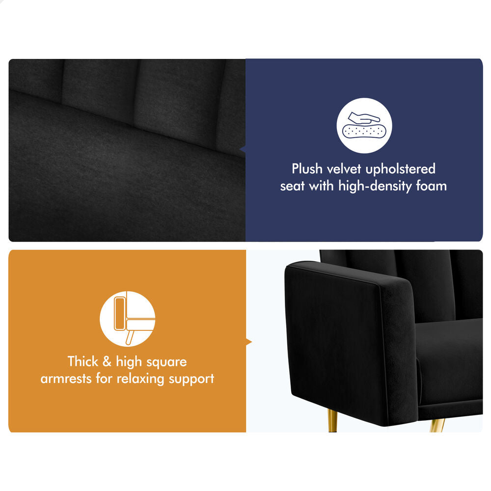 ALFORDSON Sofa Bed Futon Lounge 3 Seater Velvet Black