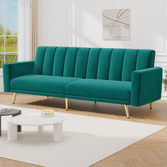 ALFORDSON Sofa Bed Futon Lounge 3 Seater Velvet Green