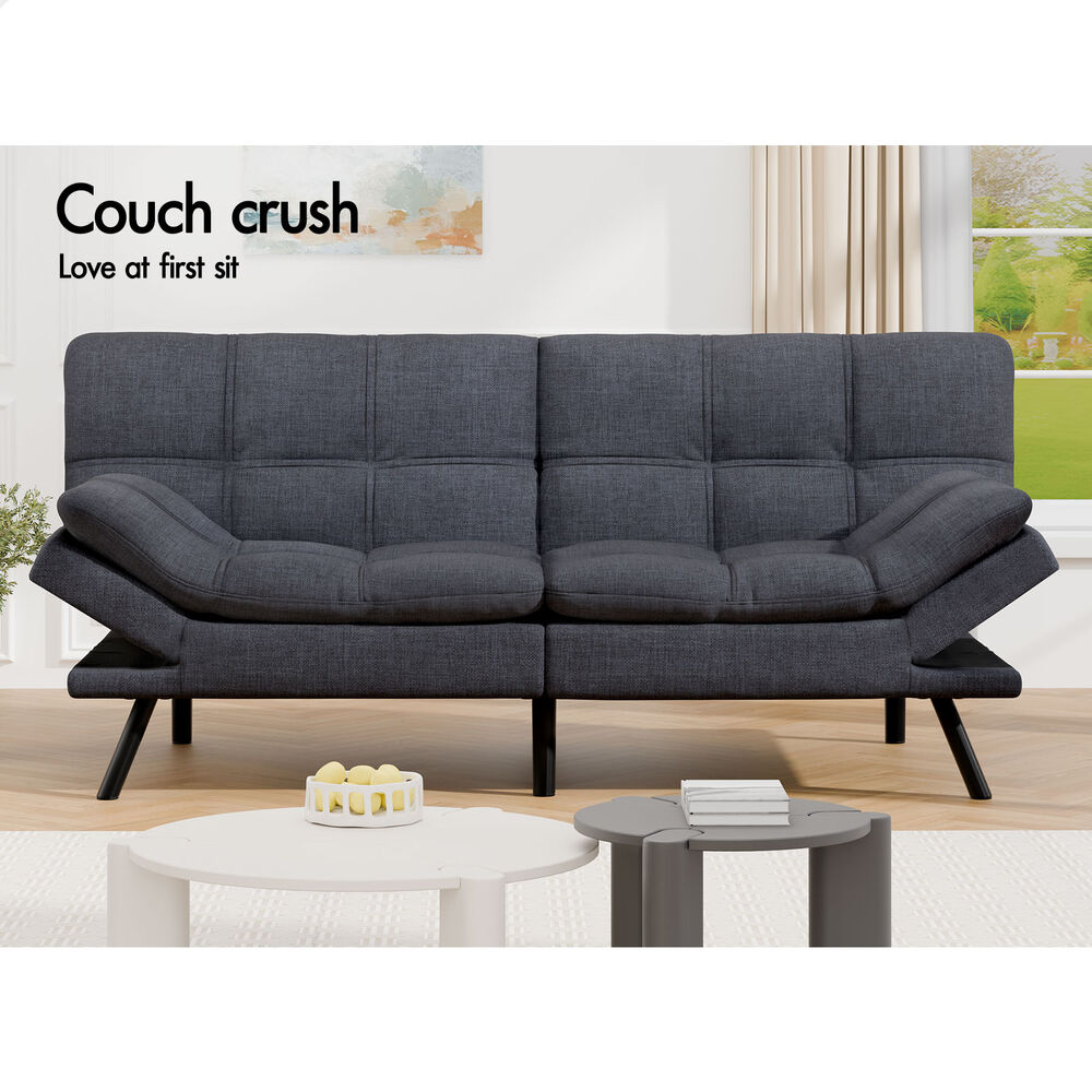 ALFORDSON Sofa Bed Couch 3 Seater Lounge Recliner Fabric Grey