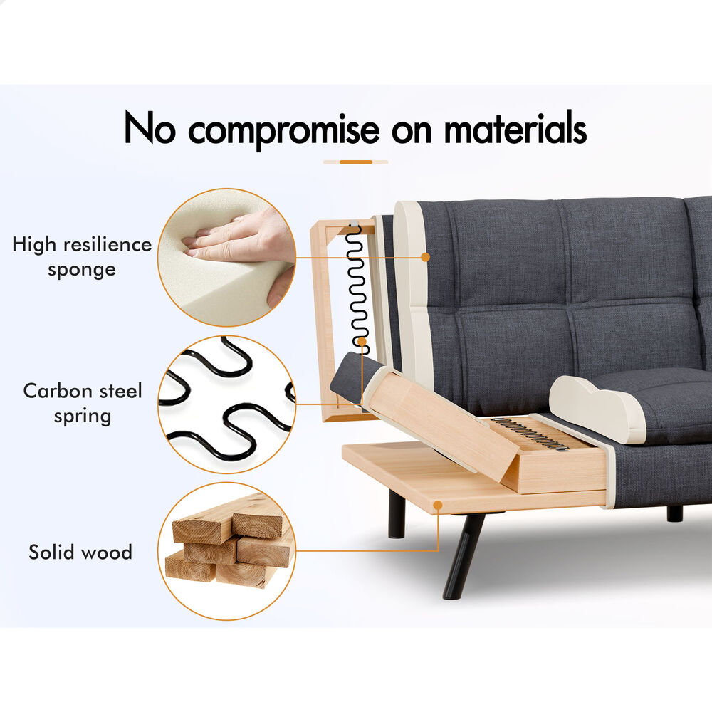 ALFORDSON Sofa Bed Couch 3 Seater Lounge Recliner Fabric Grey