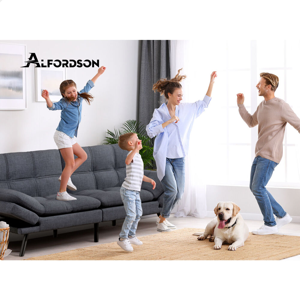 ALFORDSON Sofa Bed Couch 3 Seater Lounge Recliner Fabric Grey