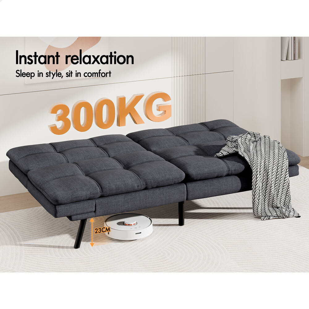 ALFORDSON Sofa Bed Couch 3 Seater Lounge Recliner Fabric Grey