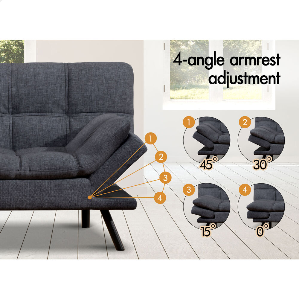 ALFORDSON Sofa Bed Couch 3 Seater Lounge Recliner Fabric Grey