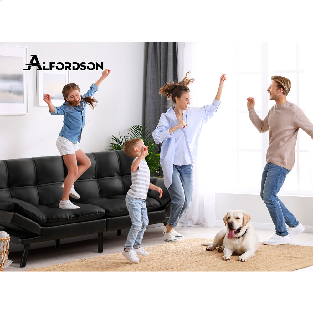 ALFORDSON Sofa Bed Couch 3 Seater Recliner Lounge Black