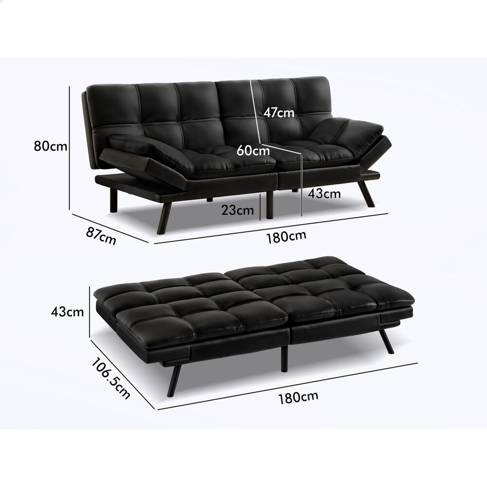 ALFORDSON Sofa Bed Couch 3 Seater Recliner Lounge Black