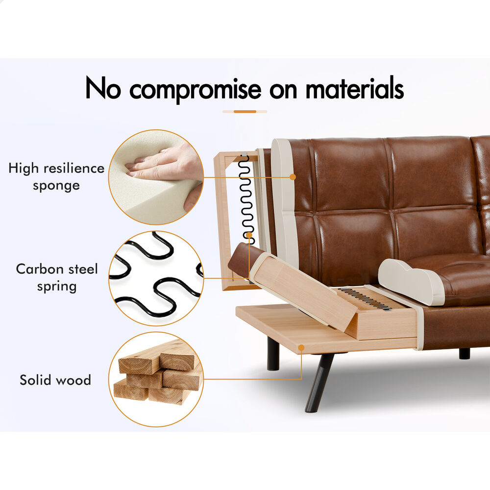 ALFORDSON Sofa Bed Recliner Lounge 3 Seater Leather Brown