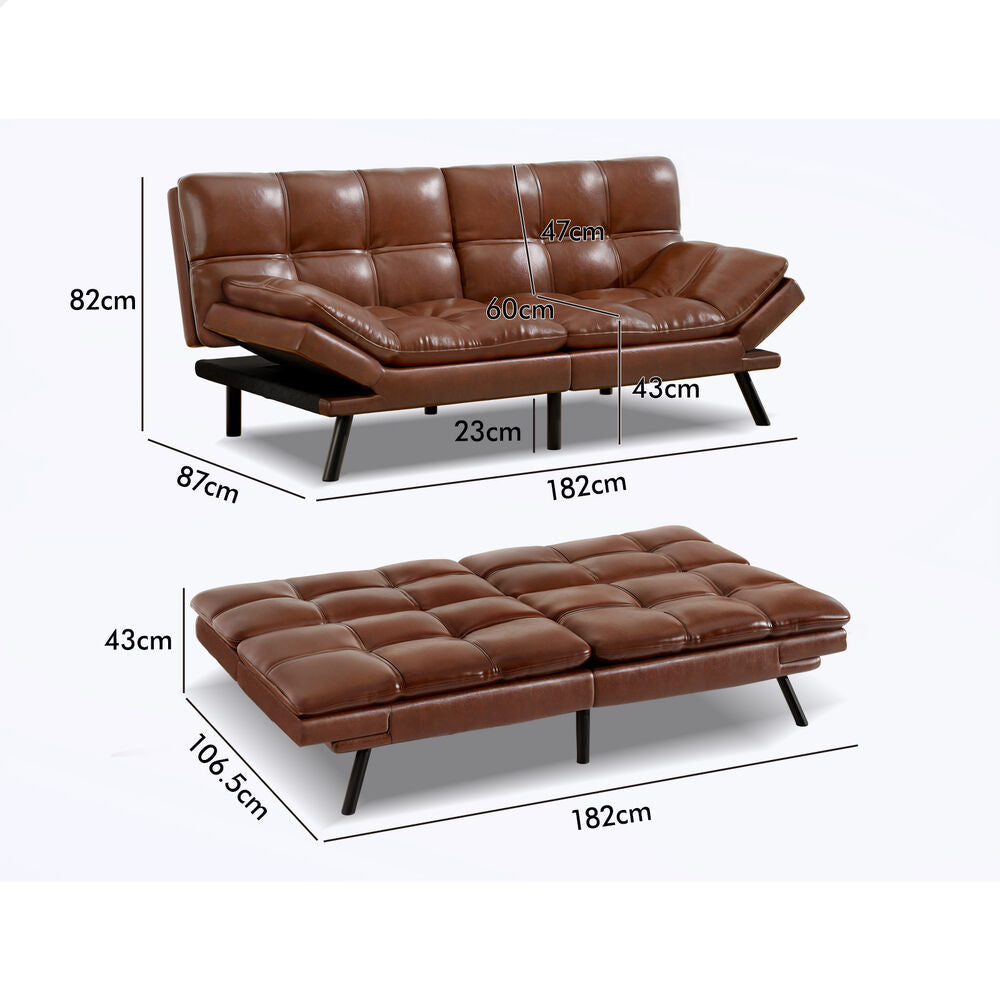ALFORDSON Sofa Bed Recliner Lounge 3 Seater Leather Brown