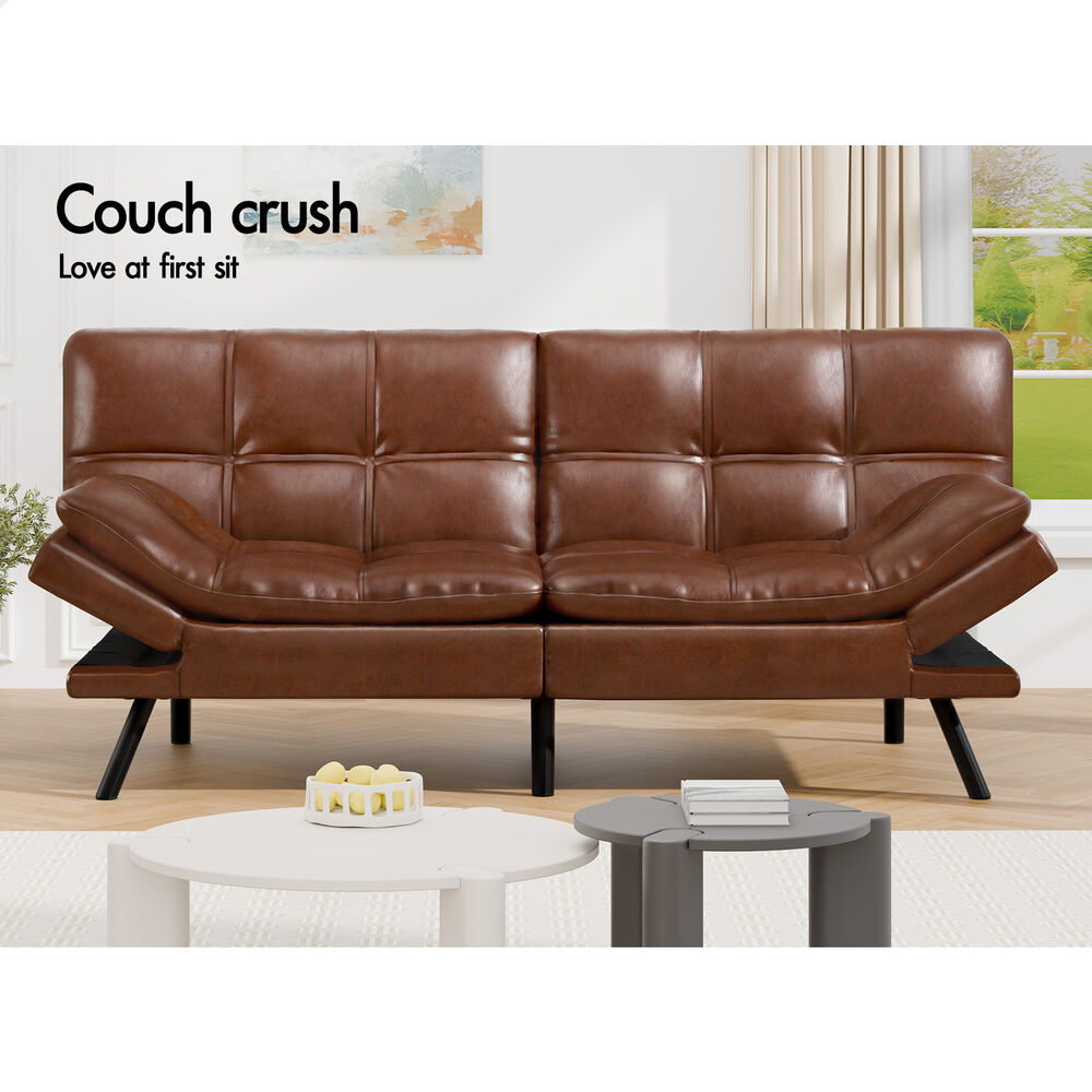 ALFORDSON Sofa Bed Recliner Lounge 3 Seater Leather Brown