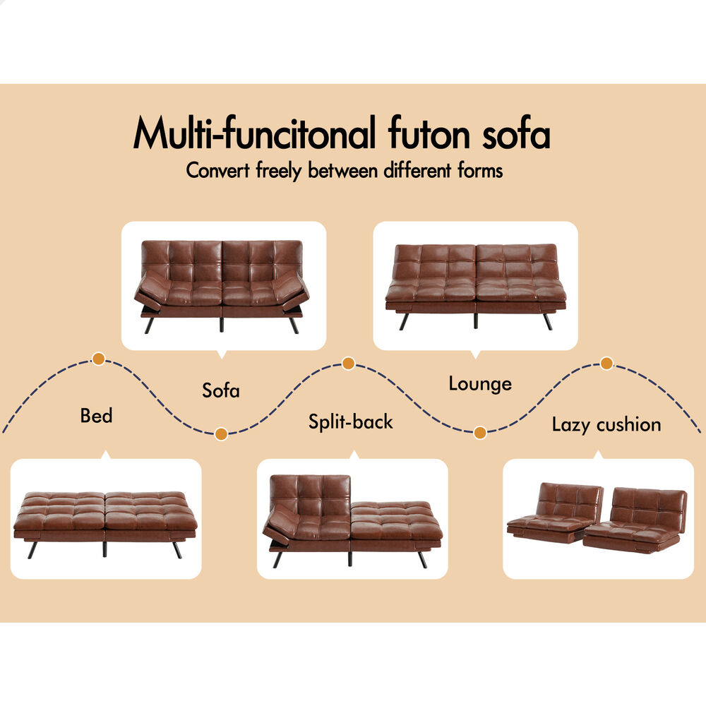 ALFORDSON Sofa Bed Recliner Lounge 3 Seater Leather Brown