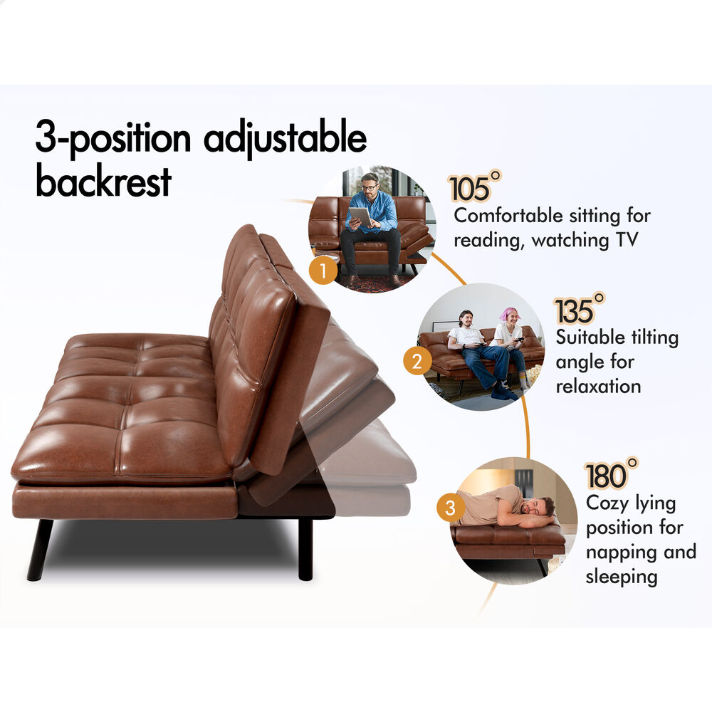 ALFORDSON Sofa Bed Recliner Lounge 3 Seater Leather Brown