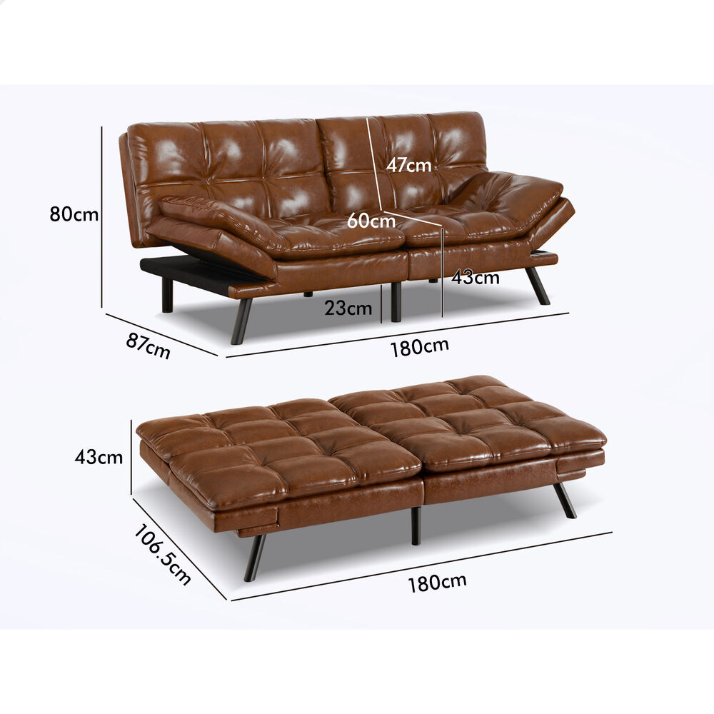 ALFORDSON Sofa Bed Couch 3 Seater Lounge Recliner Leather