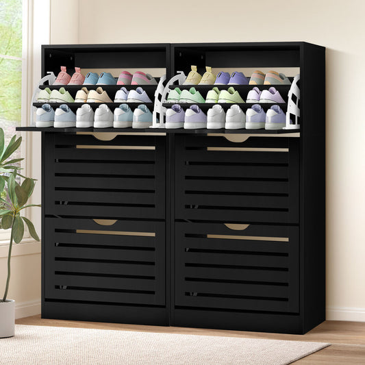 ALFORDSON 2x Shoe Cabinet Organiser Storage Rack Flip Drawers 90 Pairs Black