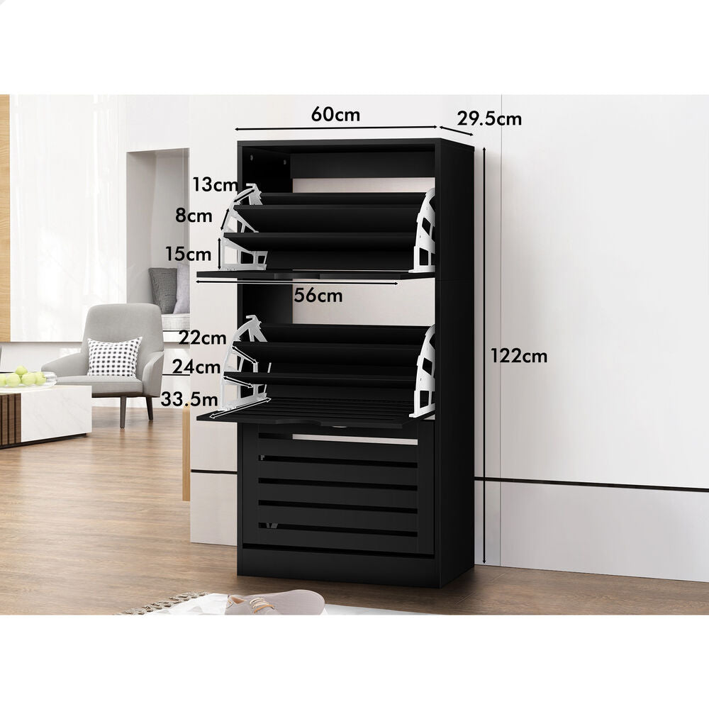 ALFORDSON 2x Shoe Cabinet Organiser Storage Rack Flip Drawers 90 Pairs Black
