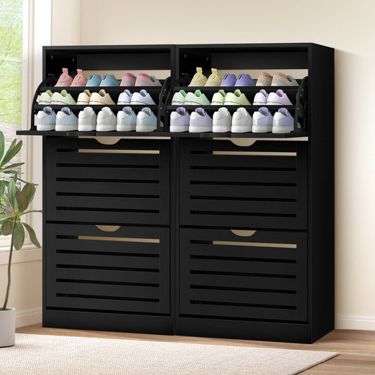 ALFORDSON 2x Shoe Cabinet Organiser Storage Rack Flip Drawers 90 Pairs Black