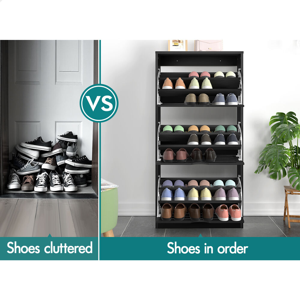 ALFORDSON 2x Shoe Cabinet Organiser Storage Rack Flip Drawers 90 Pairs Black