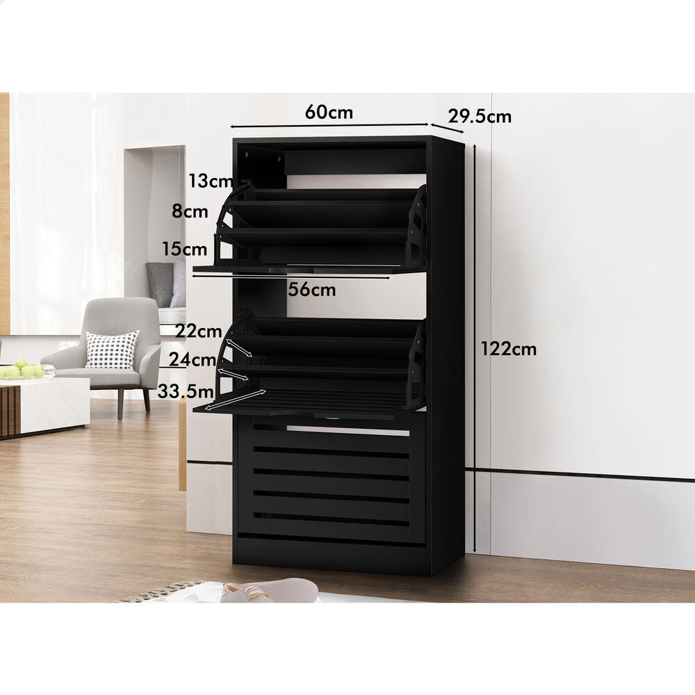 ALFORDSON Shoe Cabinet Organiser Storage Rack Flip Drawers 45 Pairs Black