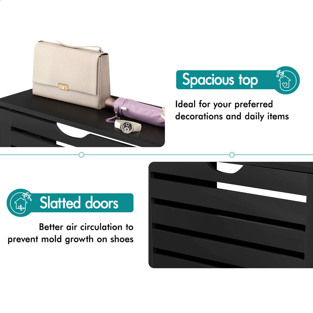 ALFORDSON Shoe Cabinet Organiser Storage Rack Flip Drawers 45 Pairs Black