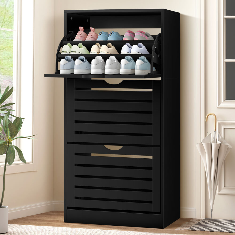 ALFORDSON Shoe Cabinet Organiser Storage Rack Flip Drawers 45 Pairs Black
