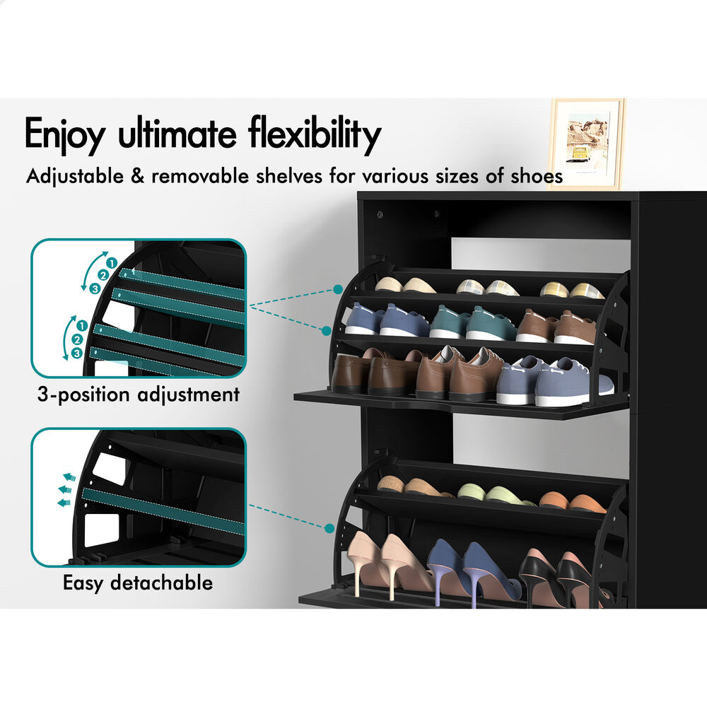 ALFORDSON Shoe Cabinet Organiser Storage Rack Flip Drawers 45 Pairs Black