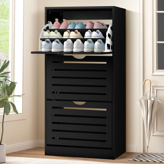 ALFORDSON Shoe Cabinet Organiser Storage Rack Flip Drawers 45 Pairs Black