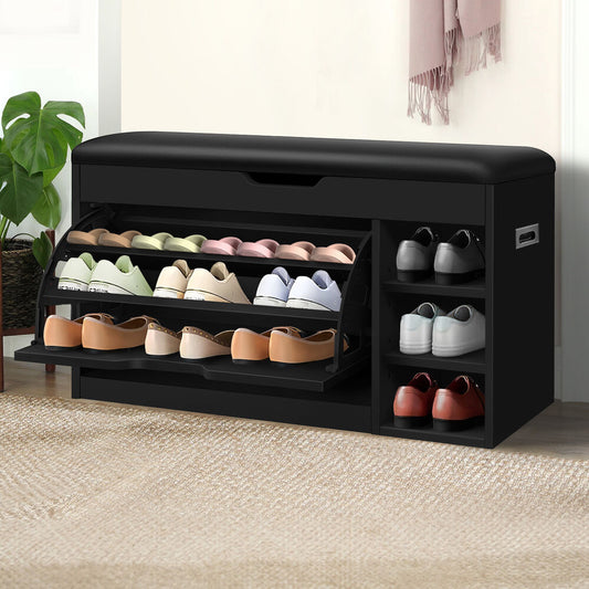 ALFORDSON Shoe Cabinet Bench Rack 18 Pairs Black