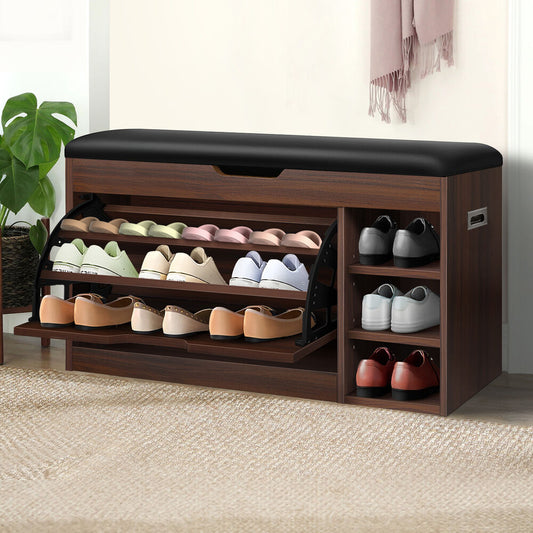 ALFORDSON Shoe Cabinet Bench Rack 18 Pairs Walnut