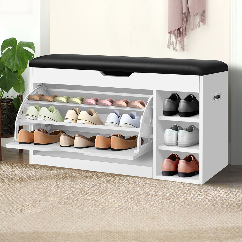 ALFORDSON Shoe Cabinet Bench Rack 18 Pairs White
