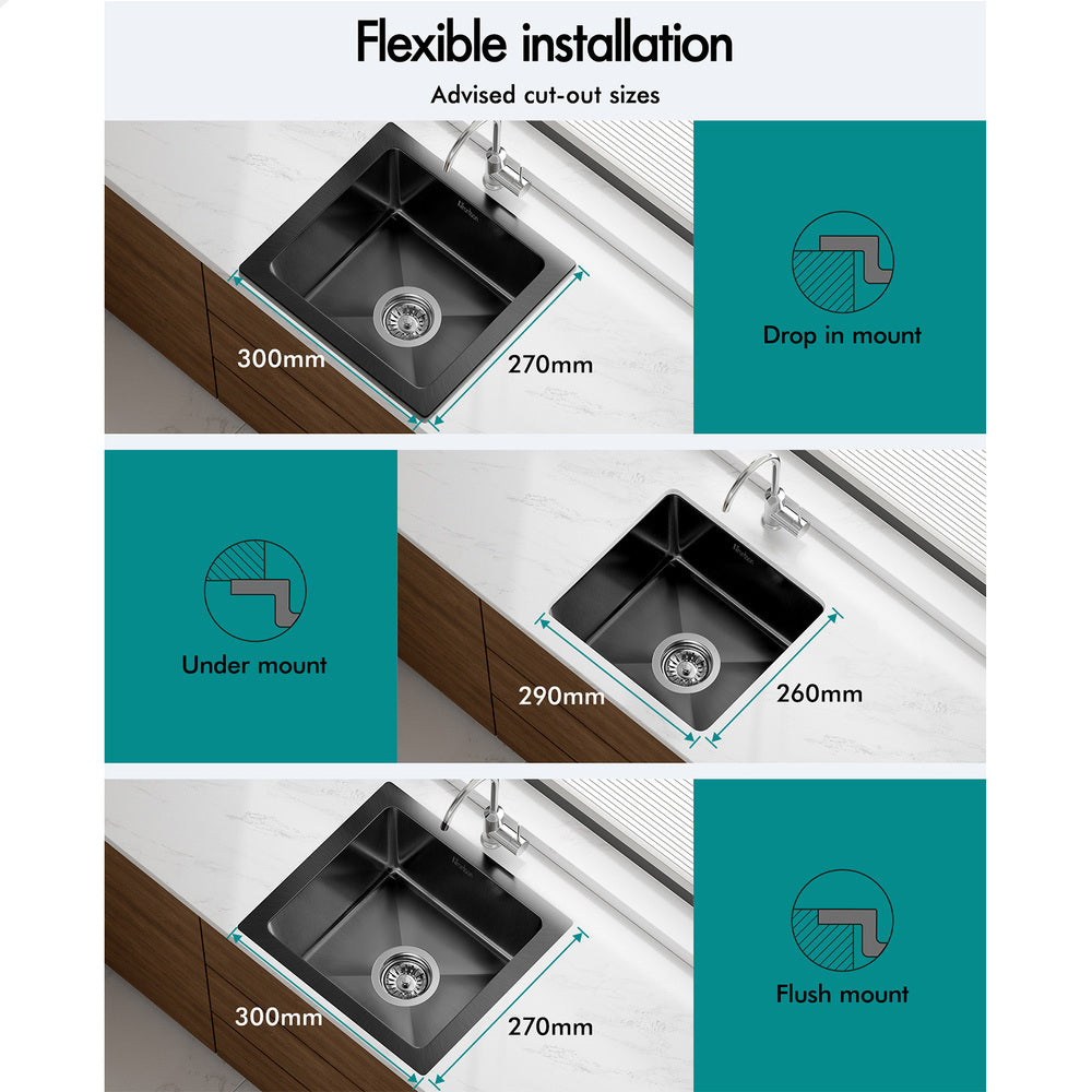 ALFORDSON Kitchen Sink 34x31cm Stainless Steel Basin Single Bowl Black