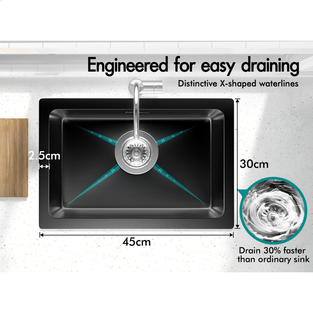 ALFORDSON Kitchen Sink 45x30cm Stainless Steel Basin Single Bowl Black