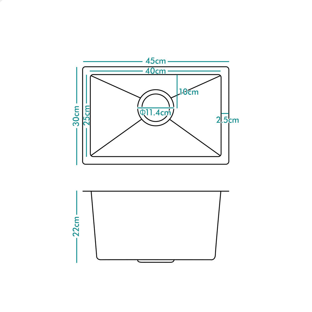 ALFORDSON Kitchen Sink 45x30cm Stainless Steel Basin Single Bowl Black