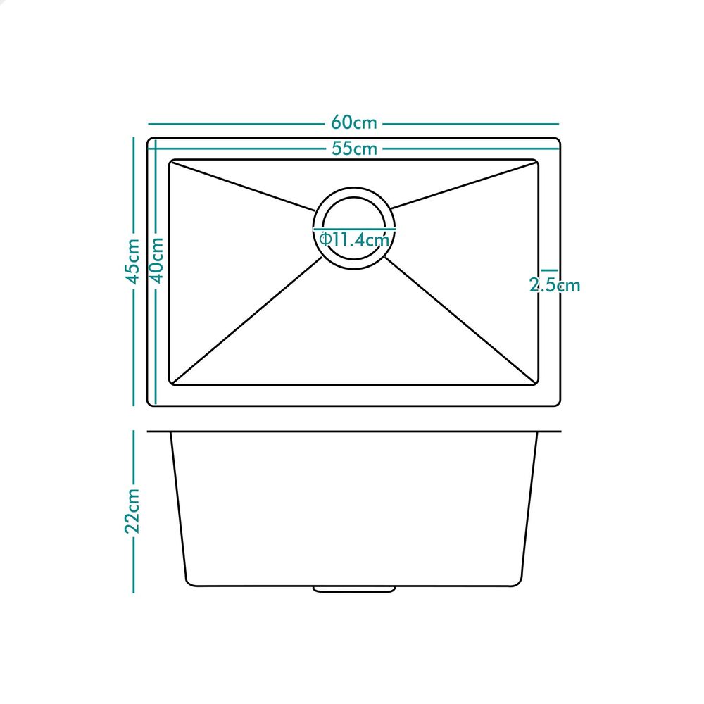 ALFORDSON Kitchen Sink Stainless Steel Drop in Flush Under Mount Bowl 600X450MM