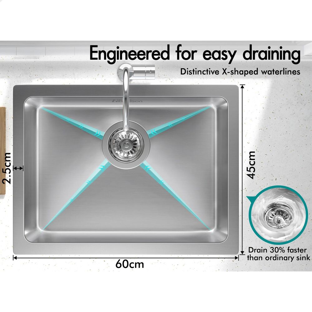 ALFORDSON Kitchen Sink Stainless Steel Drop in Flush Under Mount Bowl 600X450MM