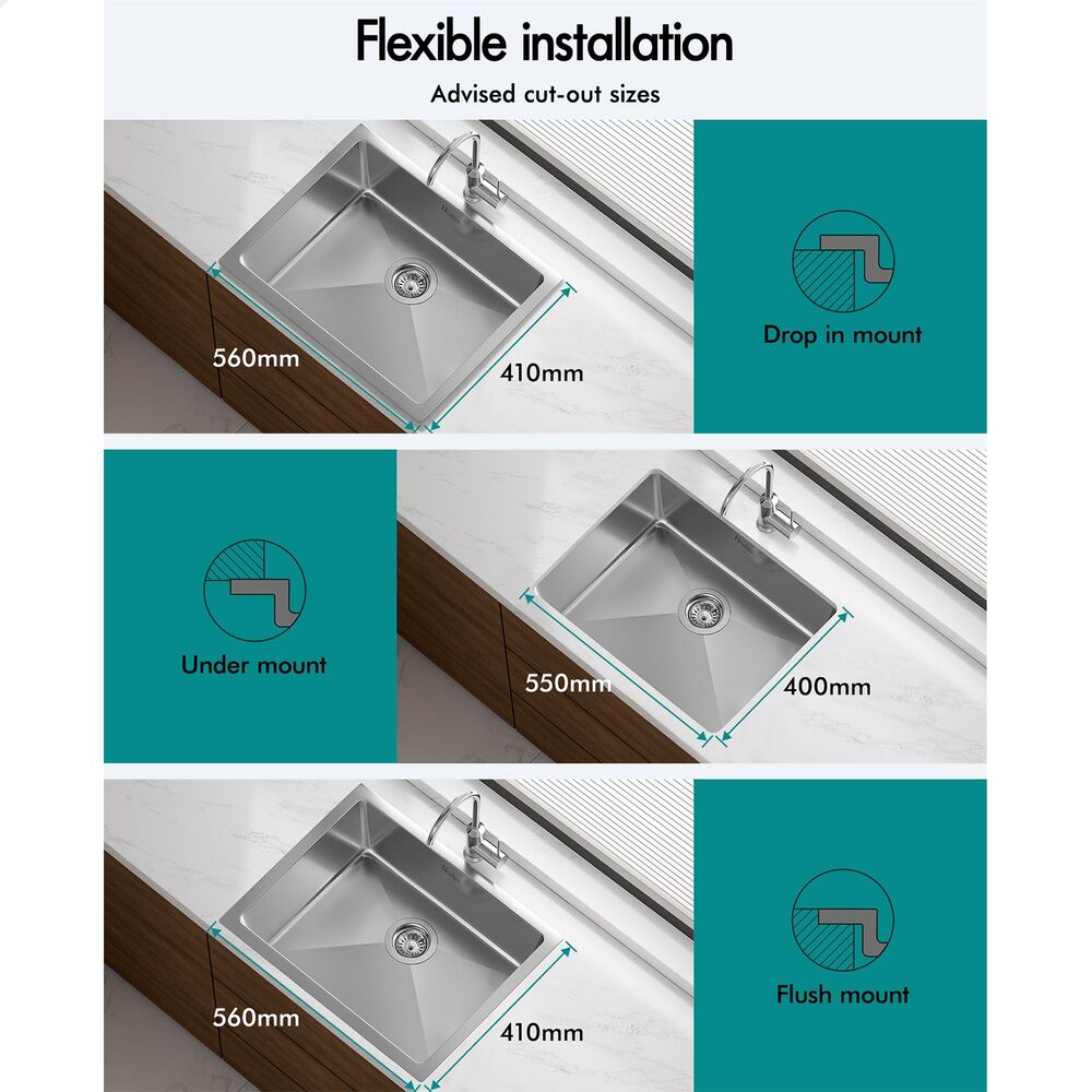 ALFORDSON Kitchen Sink Stainless Steel Drop in Flush Under Mount Bowl 600X450MM