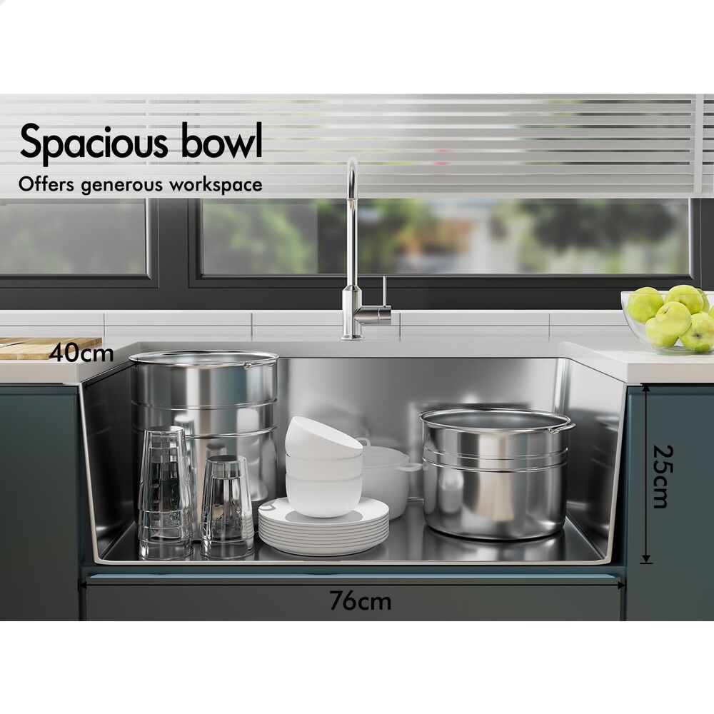 ALFORDSON Farmhouse Kitchen Sink 81x50cm Stainless Steel Basin Single Bowl